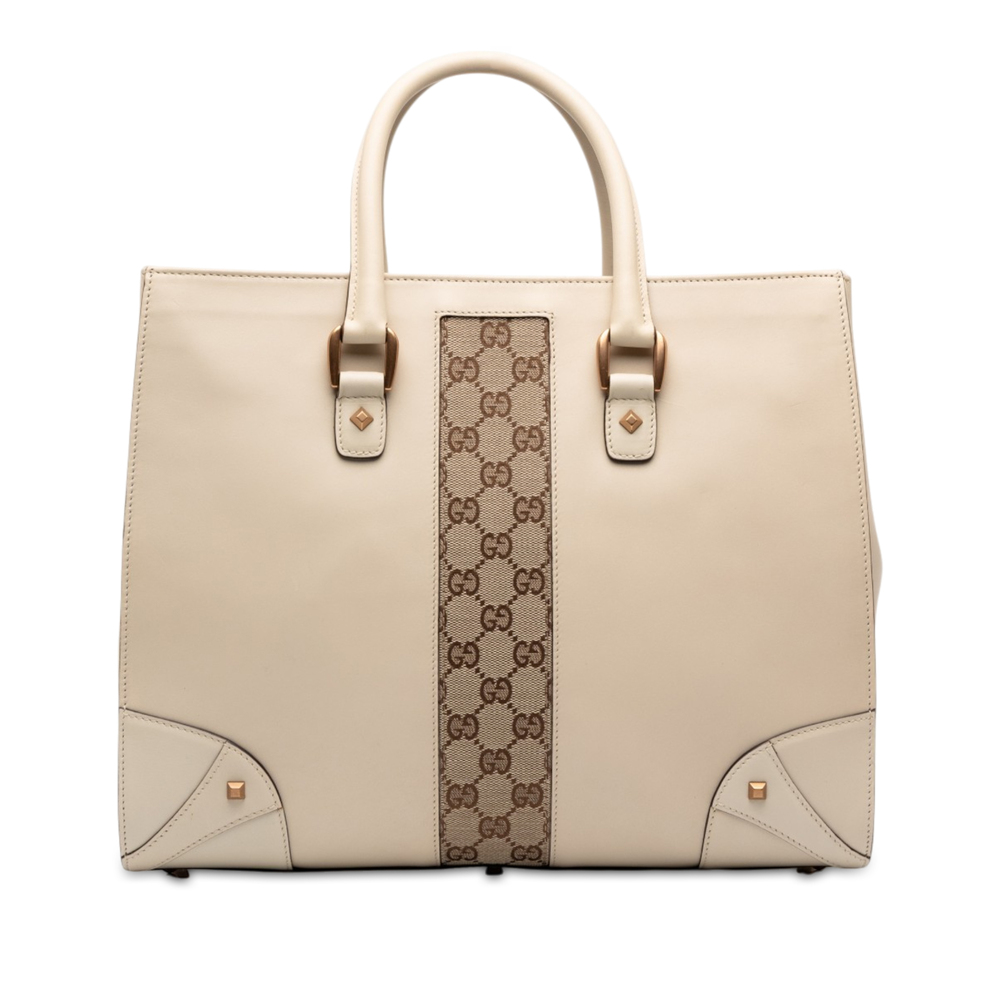 Pre-Loved Gucci Calfskin and GG Canvas Nailhead Tote